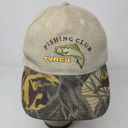 Turck Fishing Club Men's Slideback Hat Tan OSFA Camo Embroidered Logo Cotton