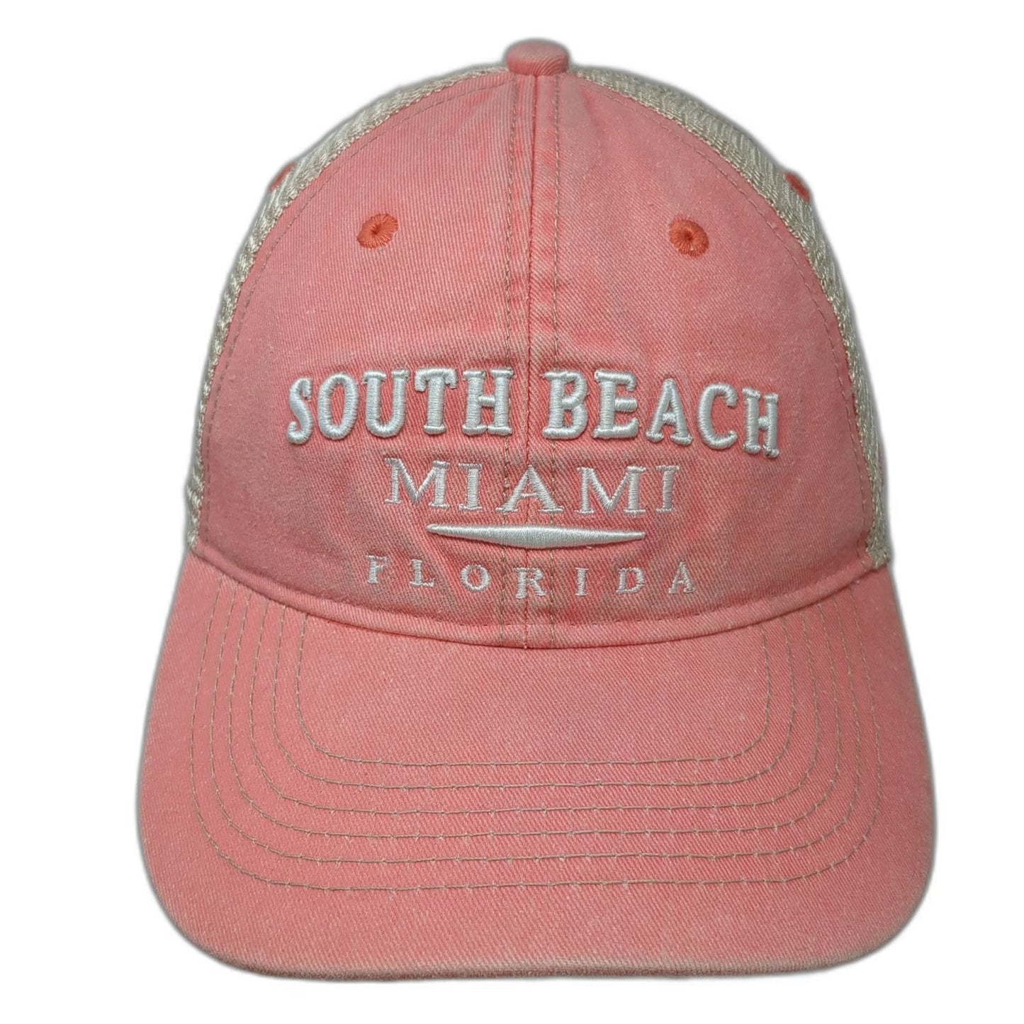DK Embroidery Trucker Hat Pink Beige Orange One Size South Beach Miami Florida