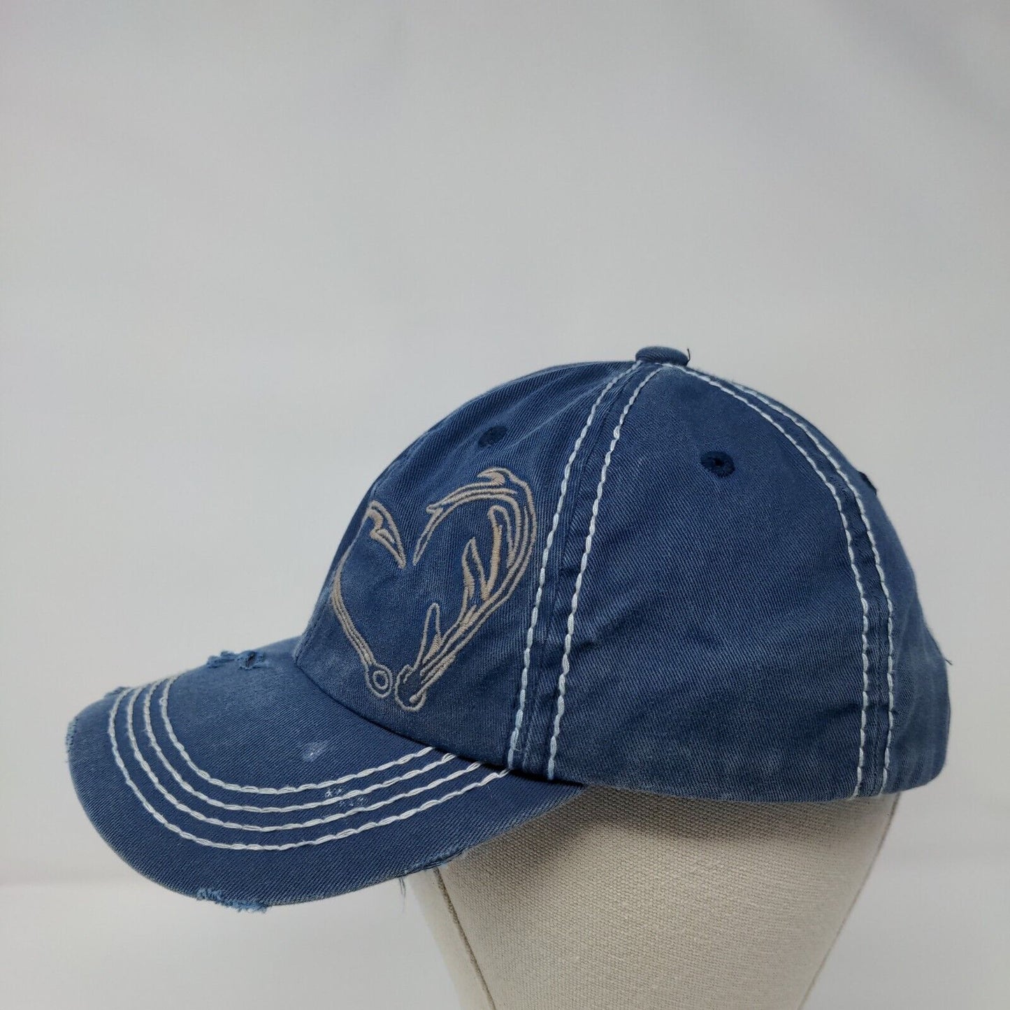 Cheekys Strapback Hat Blue One Size Adjustable Embroidered Distressed 6 Panel