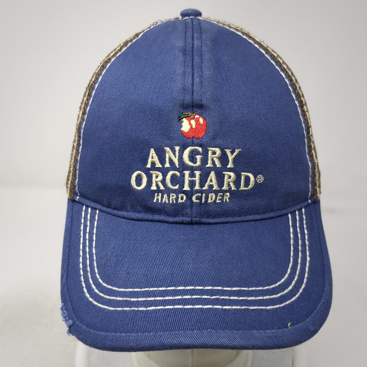 Trucker Hat Blue Brown One Size Angry Orchard Hard Cider Mesh Distressed Logo
