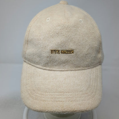 Steve Madden 5 Panel Beige Hat One Size Gold Metal Logo Satin Lined Textured