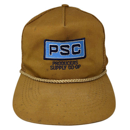 PS Producers Supply Co-Op Snapback Trucker Hat Brown OS Adjustable Rope Otto