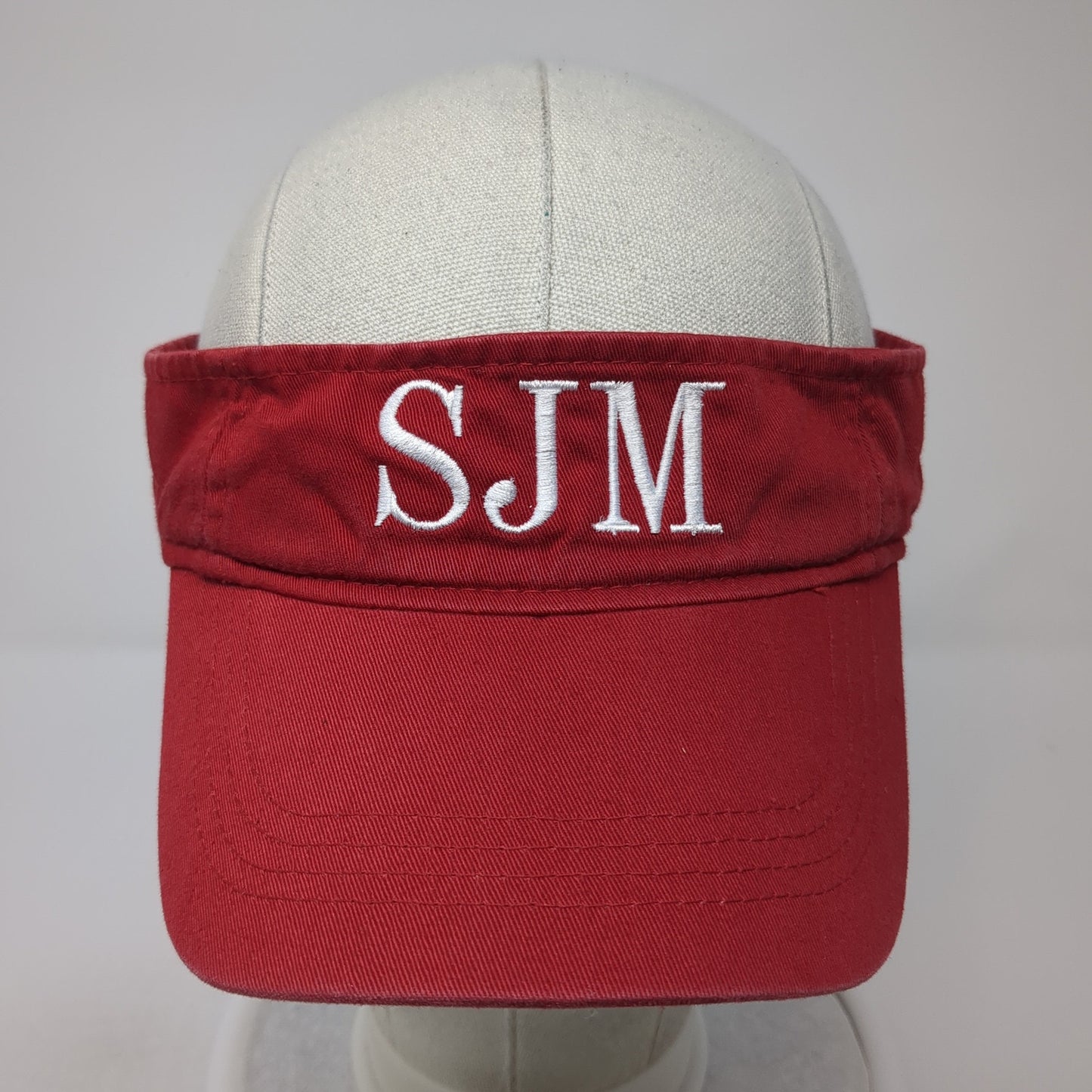 SJM Sun Visor Cap Red One Size Adjustable Strap Lightweight Embroidered Anvil