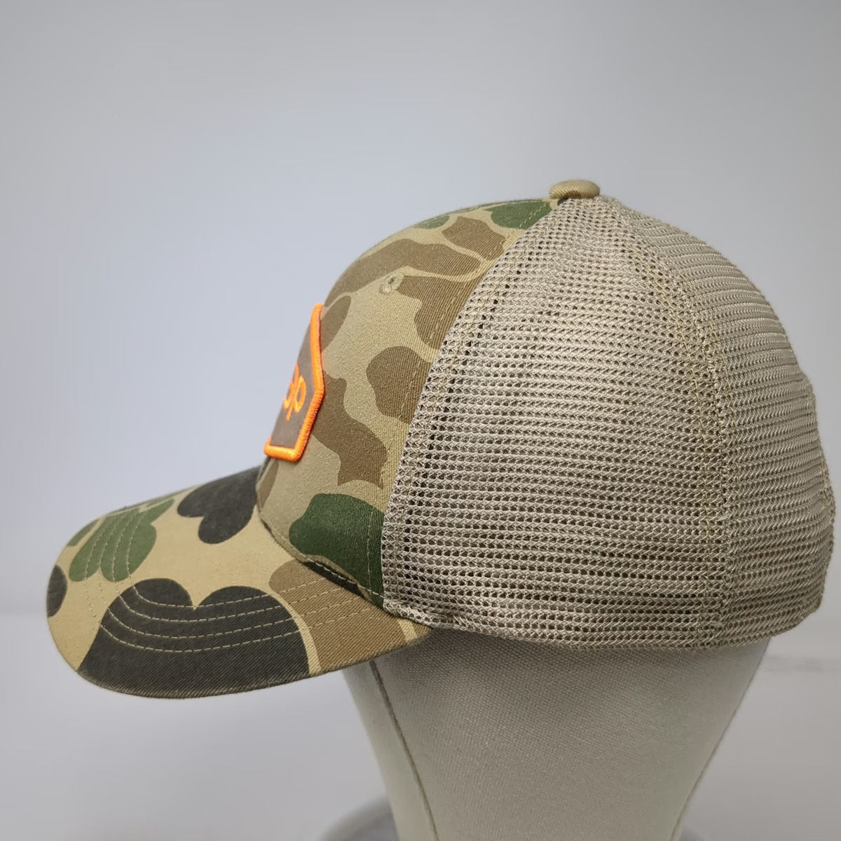 DEEP Trucker Hat Green Camo Snapback One Size Mesh Orange Hex Patch Embroidery