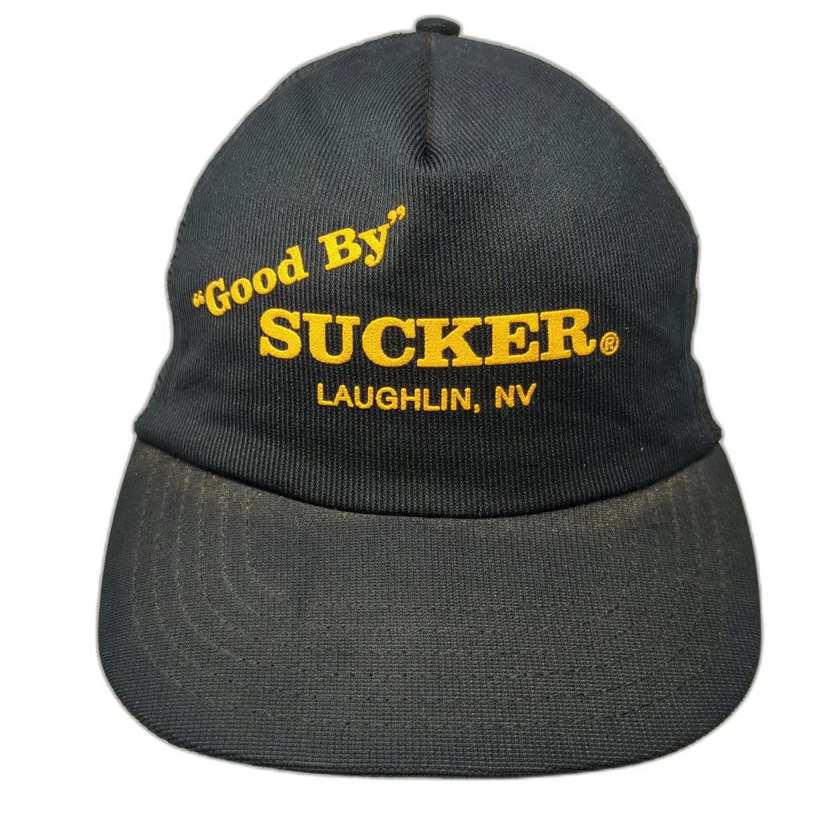 Trucker Hat Black One Size Good By Sucker Laughlin NV Mesh Back Made USA Vintage