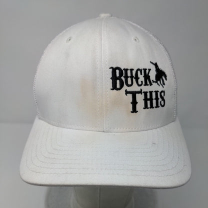 Buck This Fitted Mesh Back Trucker Hat White OSFA Flexfit Yupoong