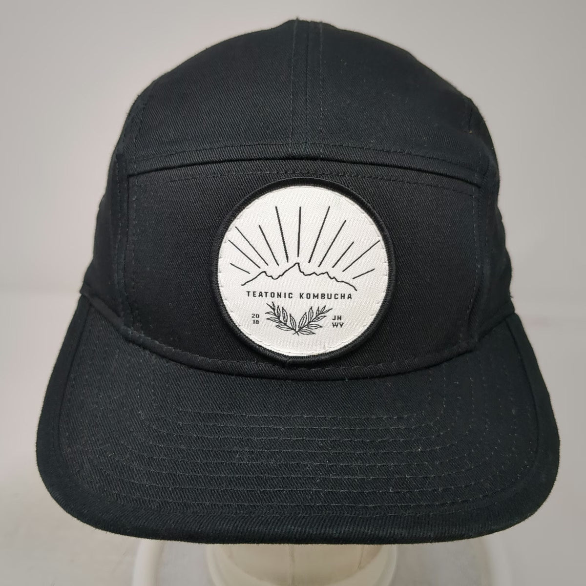 OTTO 5 Panel Black One Size Hat Teatonic Kombucha Mountain Logo Patch Strapback