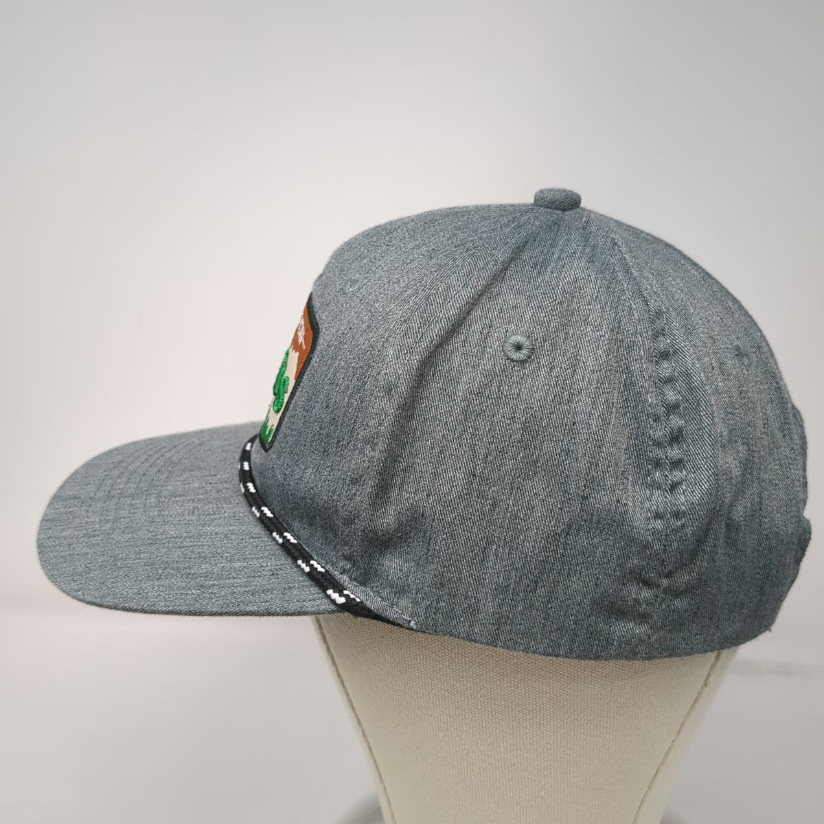 Scheels Snapback Gray One Size Hat Rope Detail Green Undervisor Mountain Patch