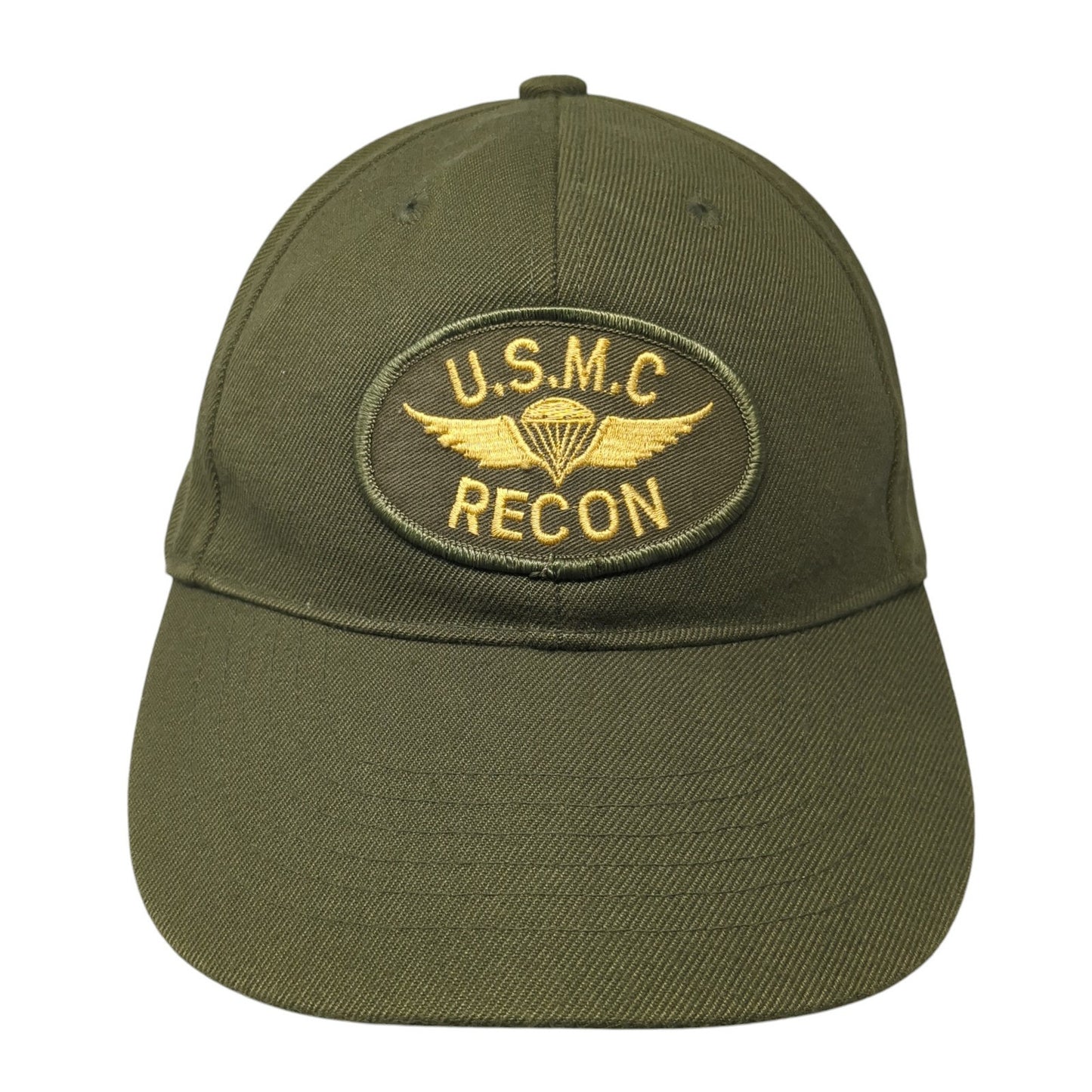 USMC Recon Strapback Baseball Cap Green One Size Adjustable Embroidered 6 Panel