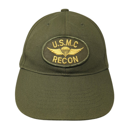 USMC Recon Strapback Baseball Cap Green One Size Adjustable Embroidered 6 Panel