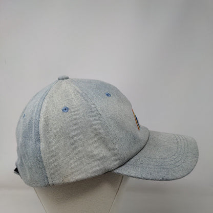 Rainbow Strapback Hat Blue One Size Embroidered Denim Vent Holes