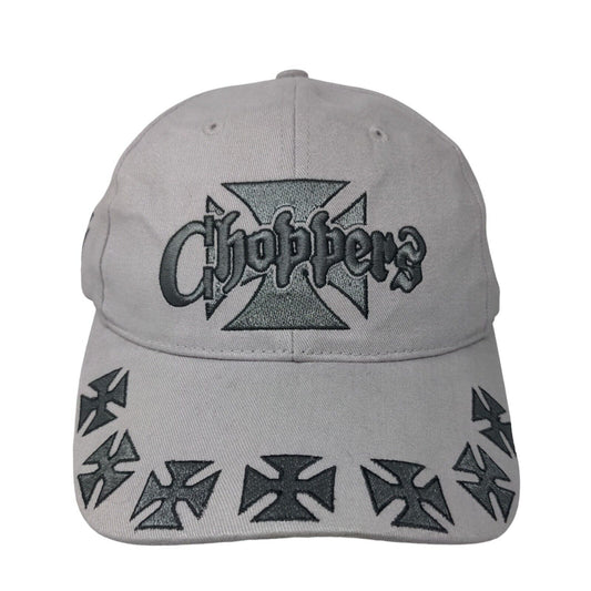 USA Biker Men's Strapback Hat Gray Adjustable Embroidered Choppers All Over Logo