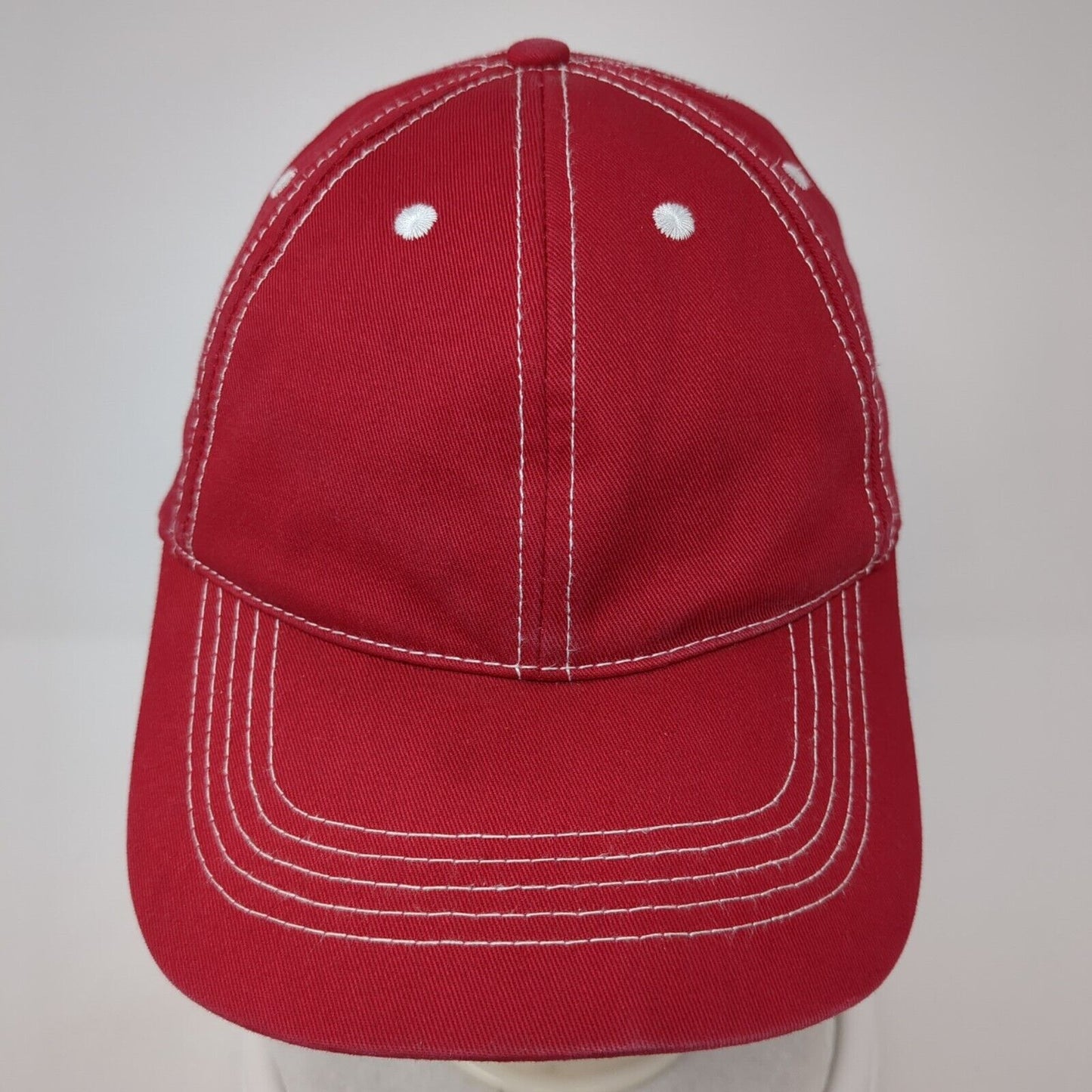Unbranded Strapback Hat Red One Size Adjustable Vented Holes 6 Panel Blank