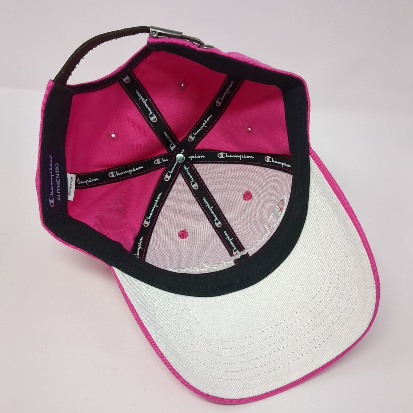 Champion Slideback Hat Pink One Size Embroidered Leather Strap 6 Panel