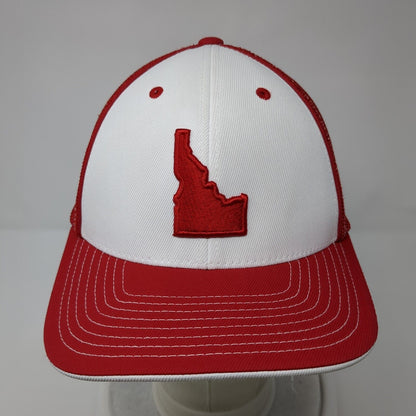 Idaho State Map Fitted Mesh Back Trucker Hat Red 6 7/8-7 3/8 Flexfit