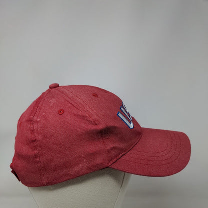 USA Strapback Hat Red One Size Adjustable Embroidered Vented Holes 6 Panel