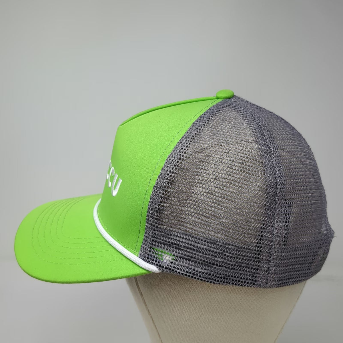 NameBrand Trucker Hat Green Gray One Size ICCU Logo Mesh Rope Snapback Cap