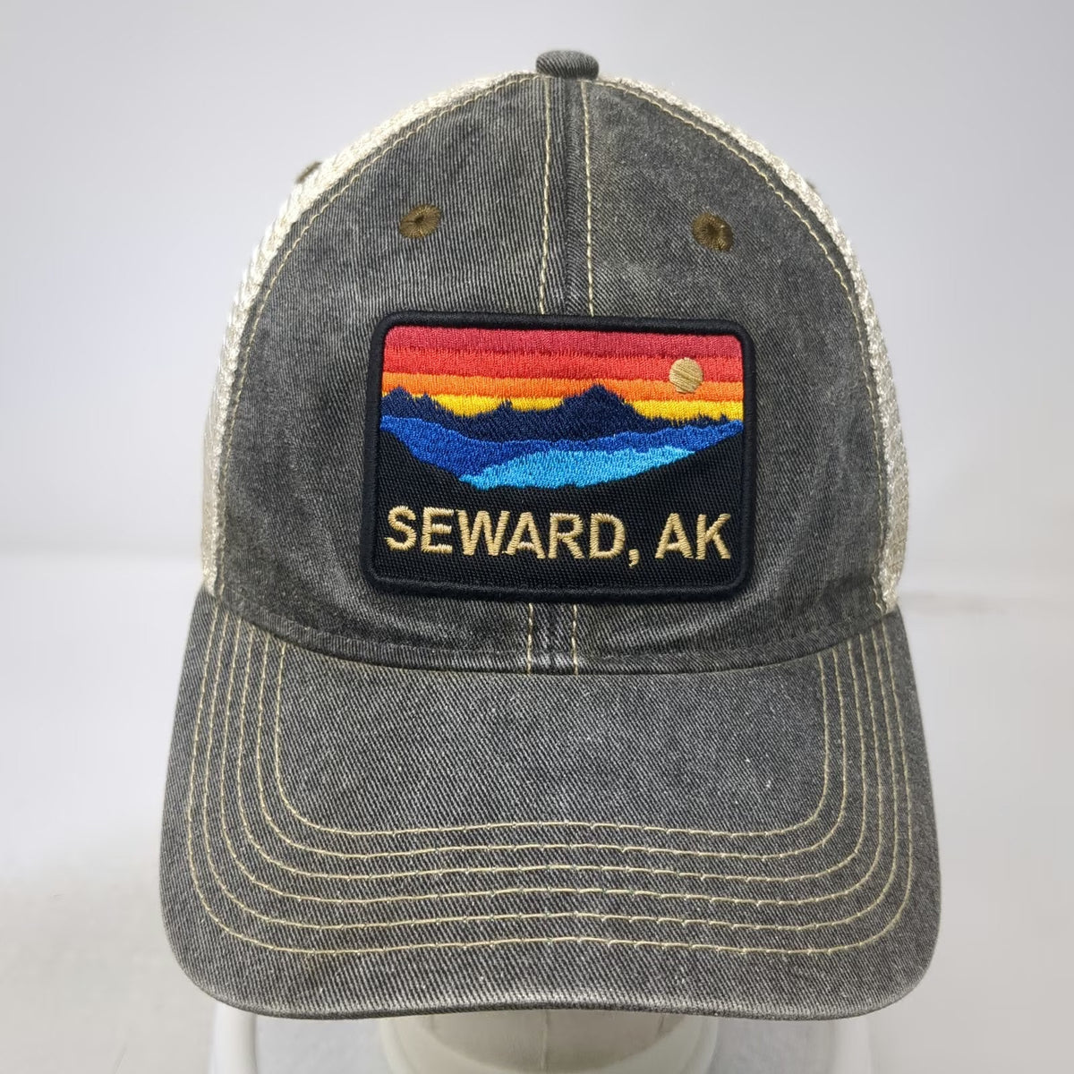 Legacy Trucker Hat Gray One Size Seward AK Alaska Mountain Patch Mesh Snapback