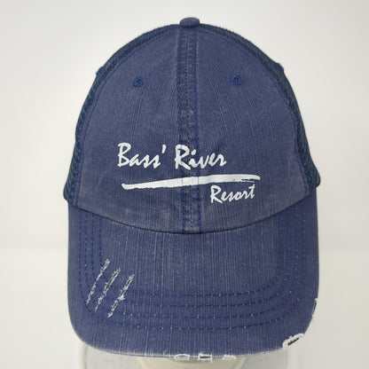 Bass' River Resort Trucker Hat Blue One Size Adjustable Distressed Mesh Back