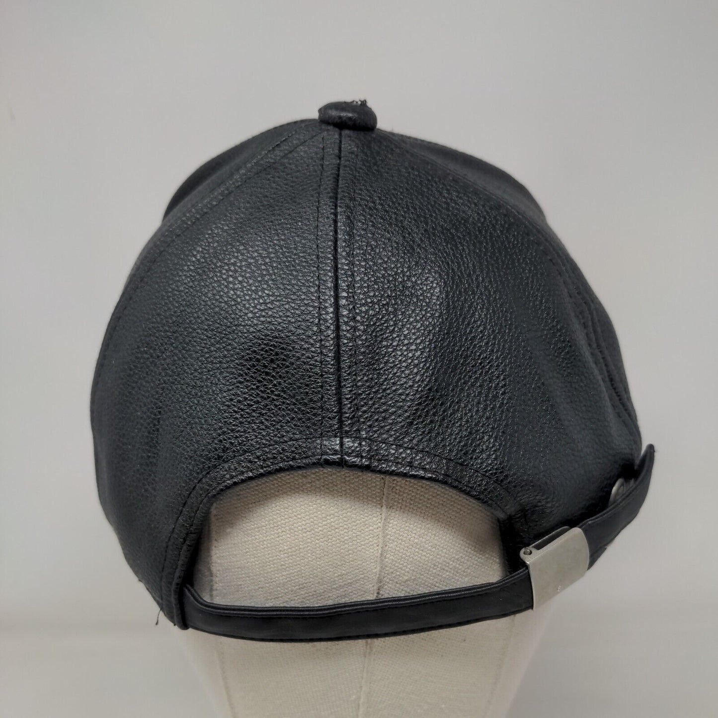 Brooklyn Slideback Hat Black OS Adjustable Faux Leather Embroidered 6 Panel