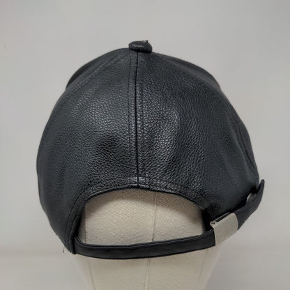 Brooklyn Slideback Hat Black OS Adjustable Faux Leather Embroidered 6 Panel