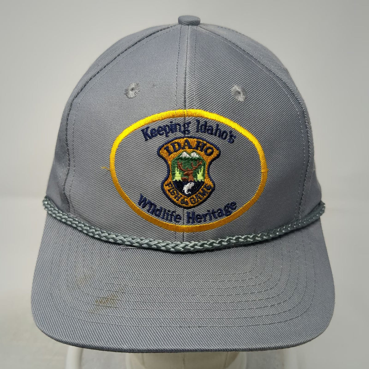 MountainTop Marketing Snapback Gray Idaho Fish Game Wildlife Rope Hat Vintage