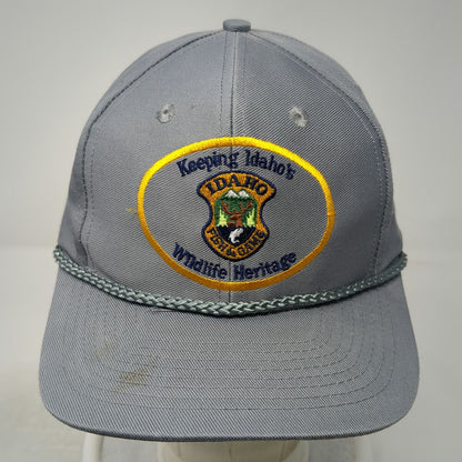 MountainTop Marketing Snapback Gray Idaho Fish Game Wildlife Rope Hat Vintage