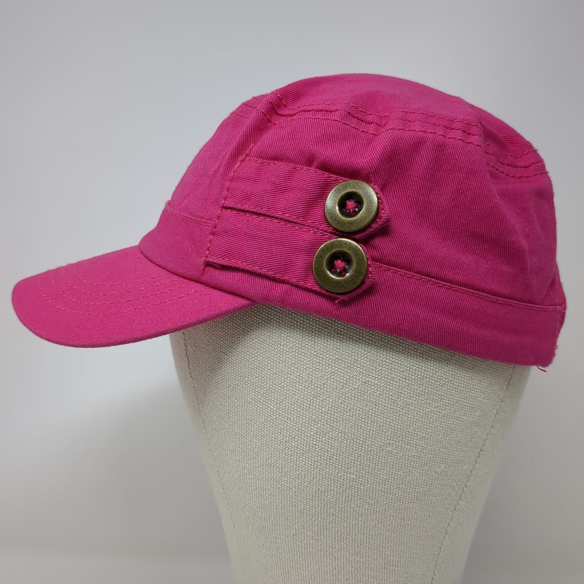 Old Navy Army Cap Pink One Size Strapback Side Buttons Cadet Cotton Flat Top Hat