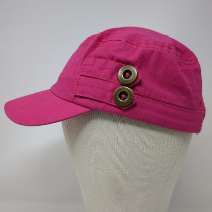 Old Navy Army Cap Pink One Size Strapback Side Buttons Cadet Cotton Flat Top Hat