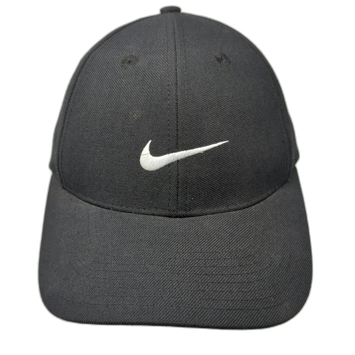 Nike Baseball Cap Black 7 1/4 Fitted Hat Green Underbrim Wool Blend Vintage