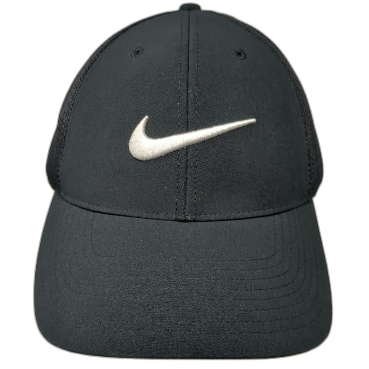 Nike Baseball Cap Black One Size Fitted Mesh Back Swoosh Structured Golf Hat