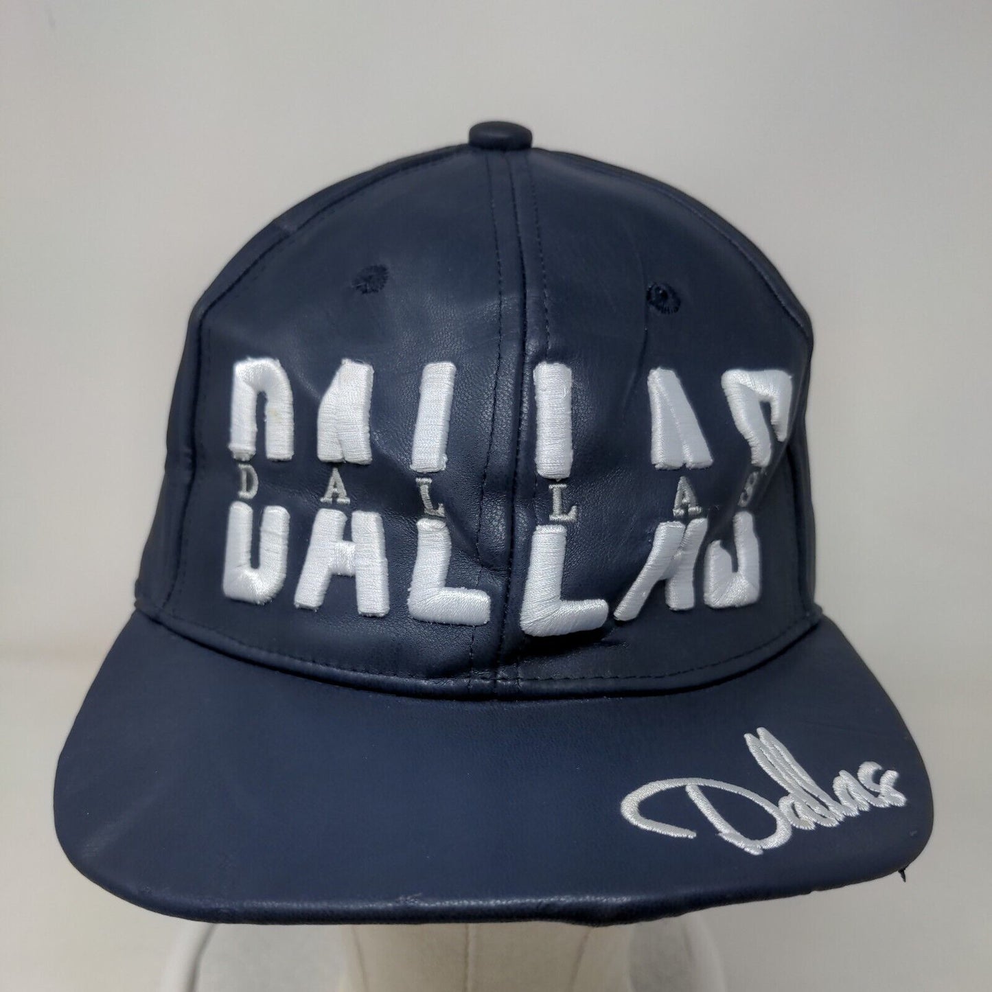 Dallas Snapback Hat Blue One Size Embroidered Adjustable PU Leather
