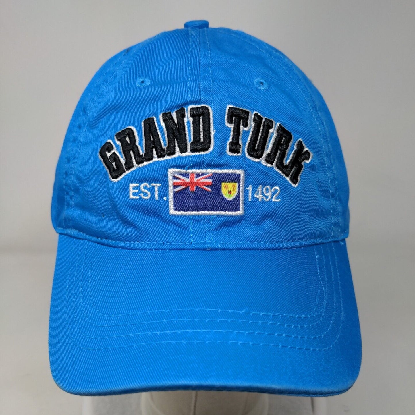 Grand Turk Est 1492 Strapback Hat Blue One Size Embroidered Caribbean Outpost
