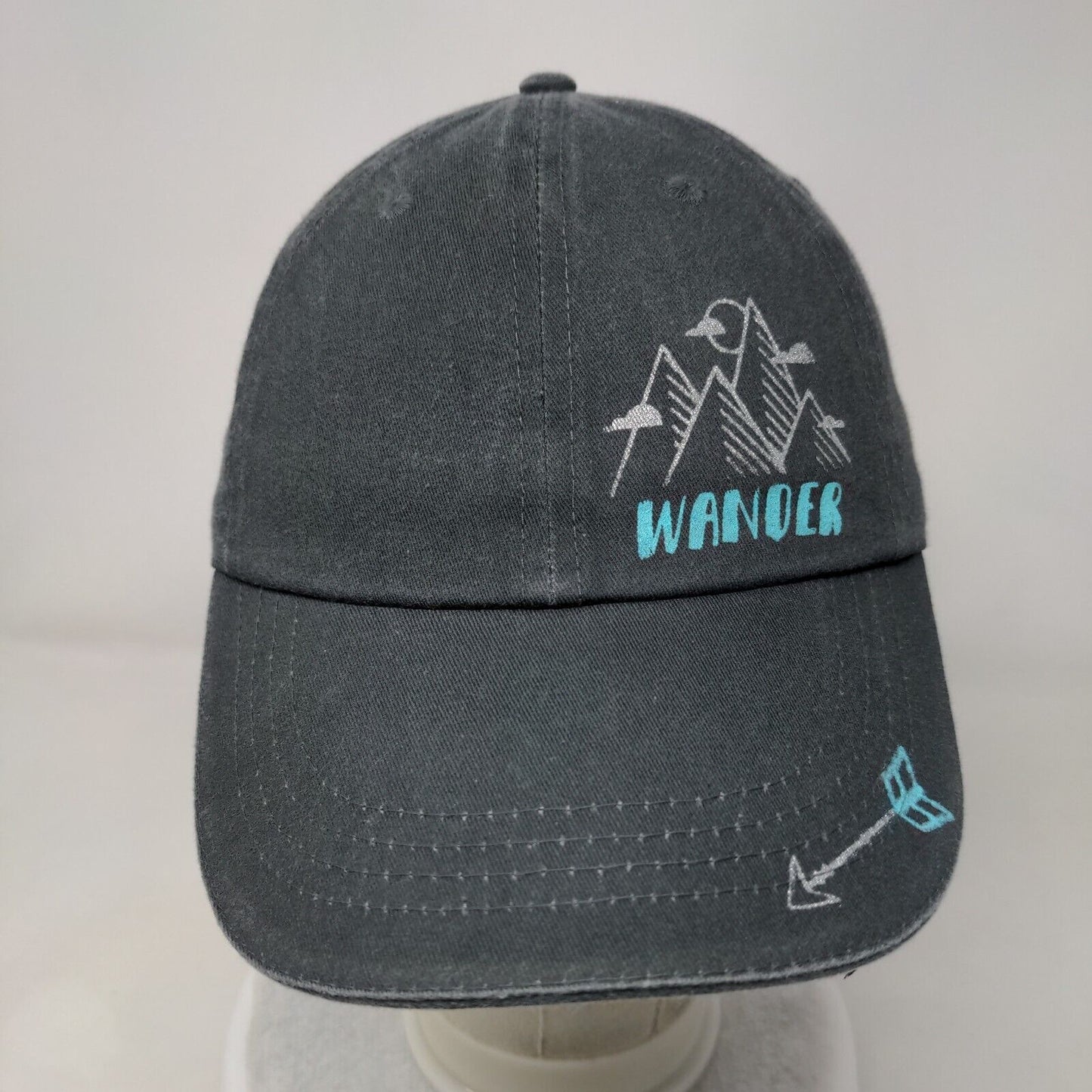 Wander Strapback Hat Gray One Size Adjustable Vented Holes 6 Panel Anvil Cotton