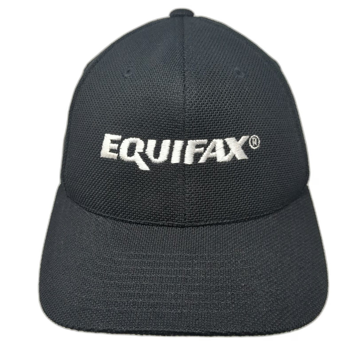 Flexfit Baseball Cap Black One Size Equifax Logo Embroidered Promo Fitted Hat