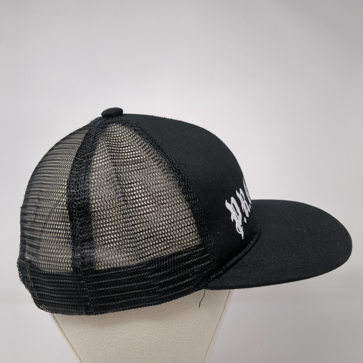 Preach Snapback Mesh Back Trucker Hat Black One Size Adjustable 6 Panel