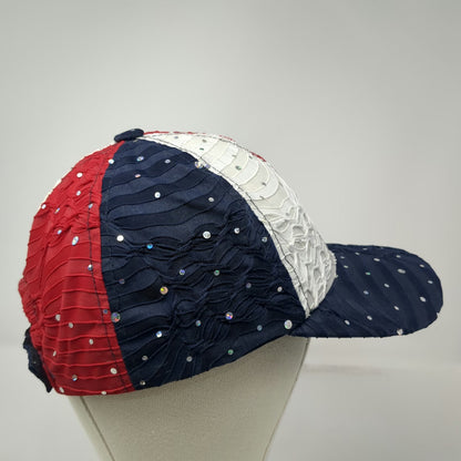 SomethingSpecial Baseball Cap Blue White Red One Size Rhinestone Ruffled Hat