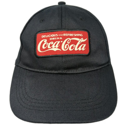 Coca-Cola Black Baseball Cap One Size Adjustable Strapback Patch Logo Drink Hat
