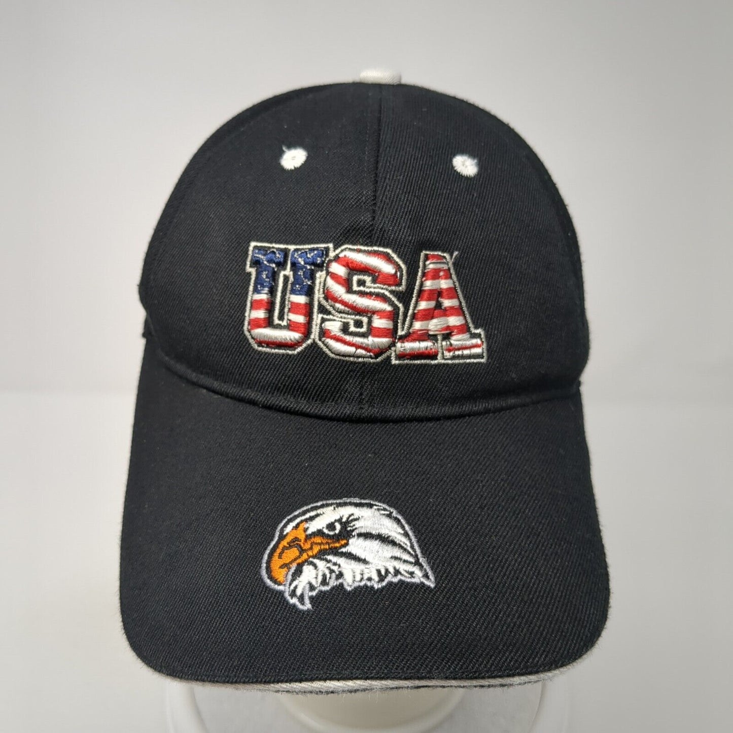 USA American Eagle Strapback Baseball Cap Black One Size Adjustable Patriotic