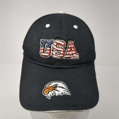 USA American Eagle Strapback Baseball Cap Black One Size Adjustable Patriotic
