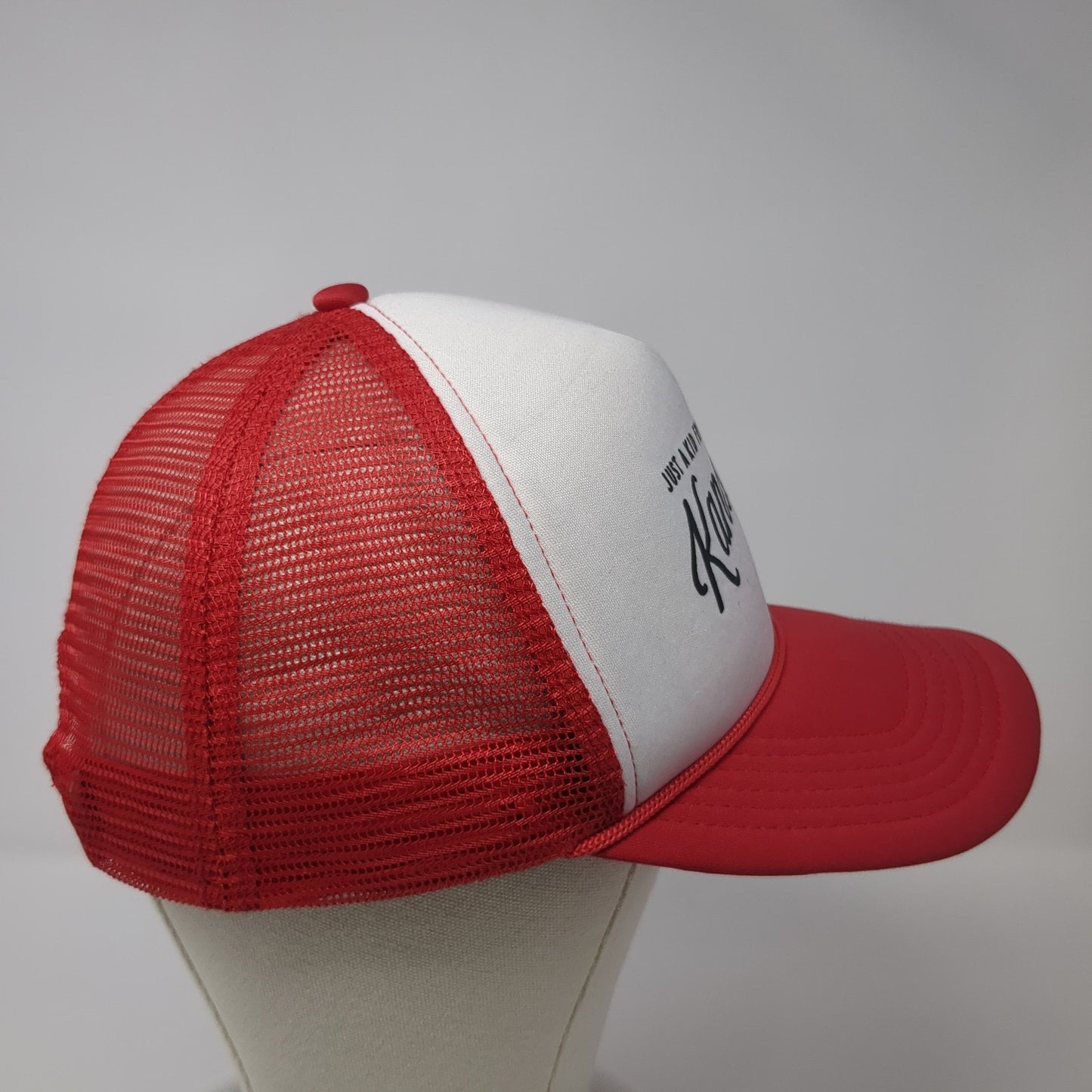 Just A Kid From Kansas City Snapback Rope Trucker Hat Red One Size