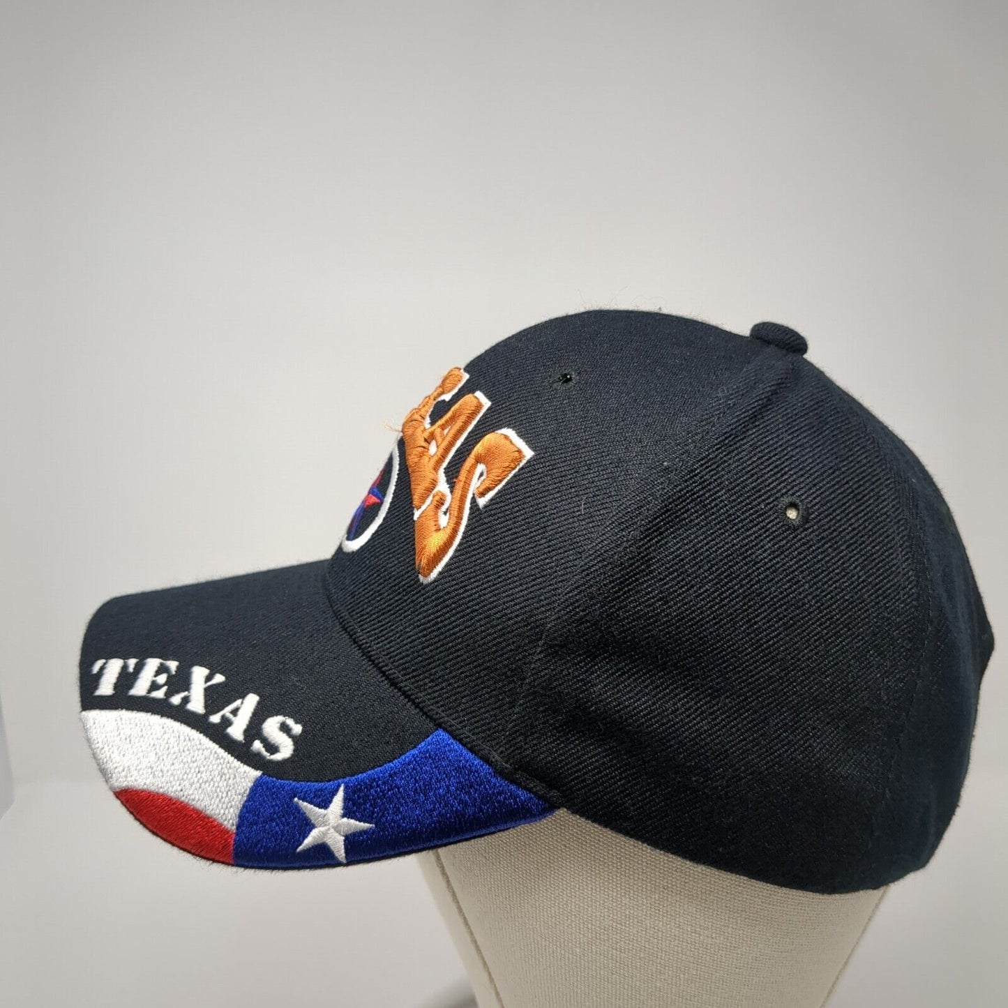 Texas Strapback Hat Black OS Adjustable Embroidered Patriotic Texas State Dallas