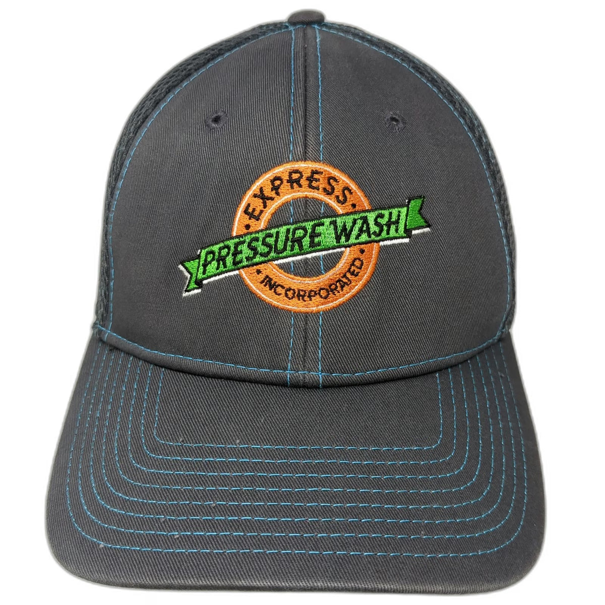 New Era Baseball Cap Gray M Fitted 39THIRTY Mesh Back Pressure Wash Logo Hat