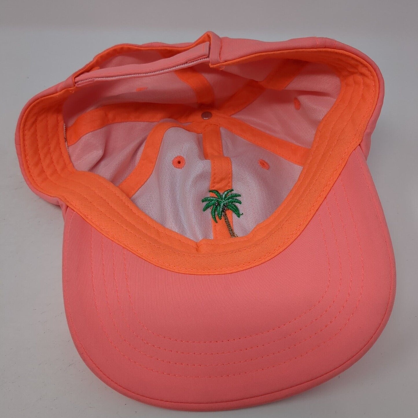 Palm Tree Strapback Hat Pink OS Adjustable Embroidered Vented Holes 6 Panel