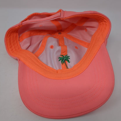 Palm Tree Strapback Hat Pink OS Adjustable Embroidered Vented Holes 6 Panel
