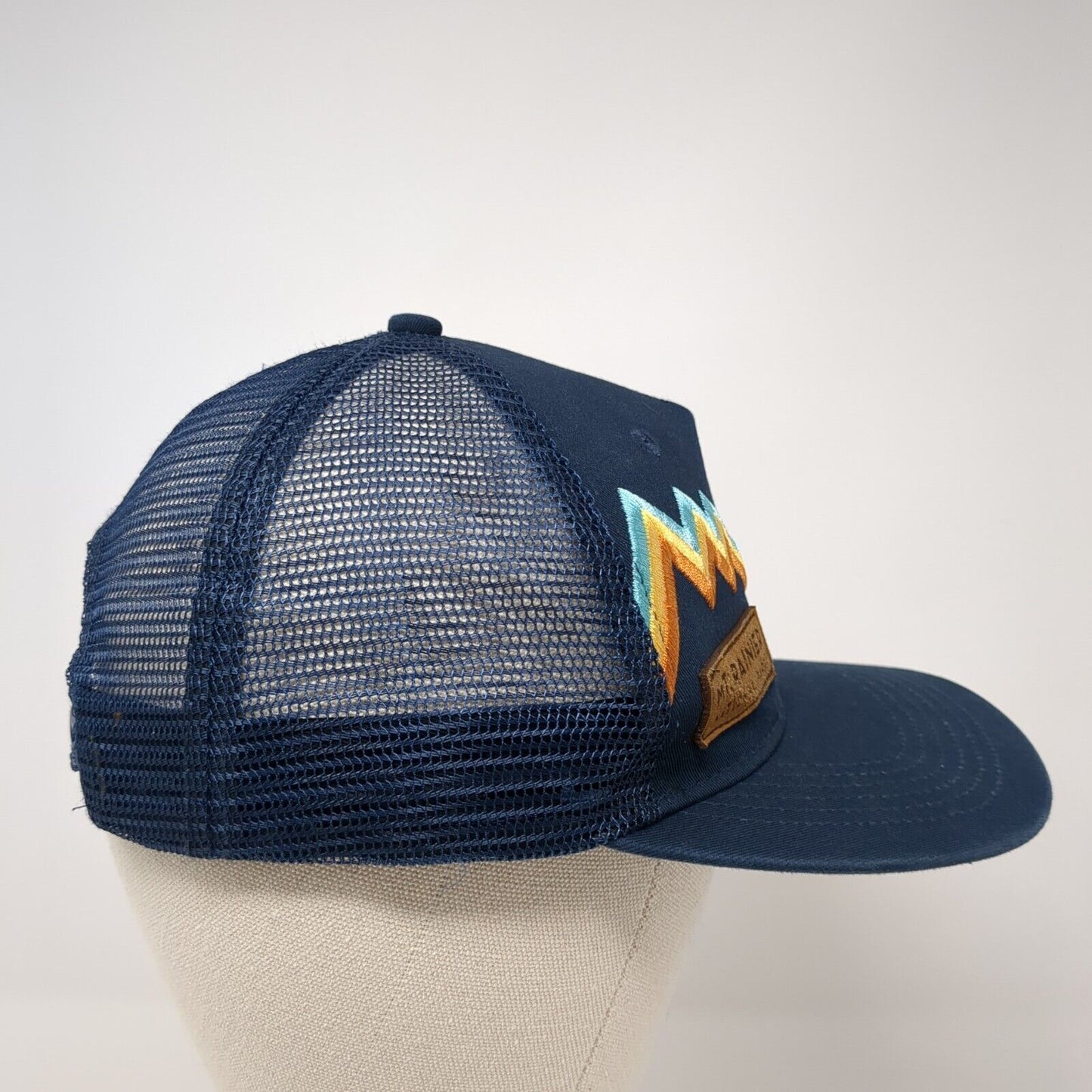 Mt. Rainier National Park Snapback Trucker Hat Blue OS Adjustable Mesh Locale