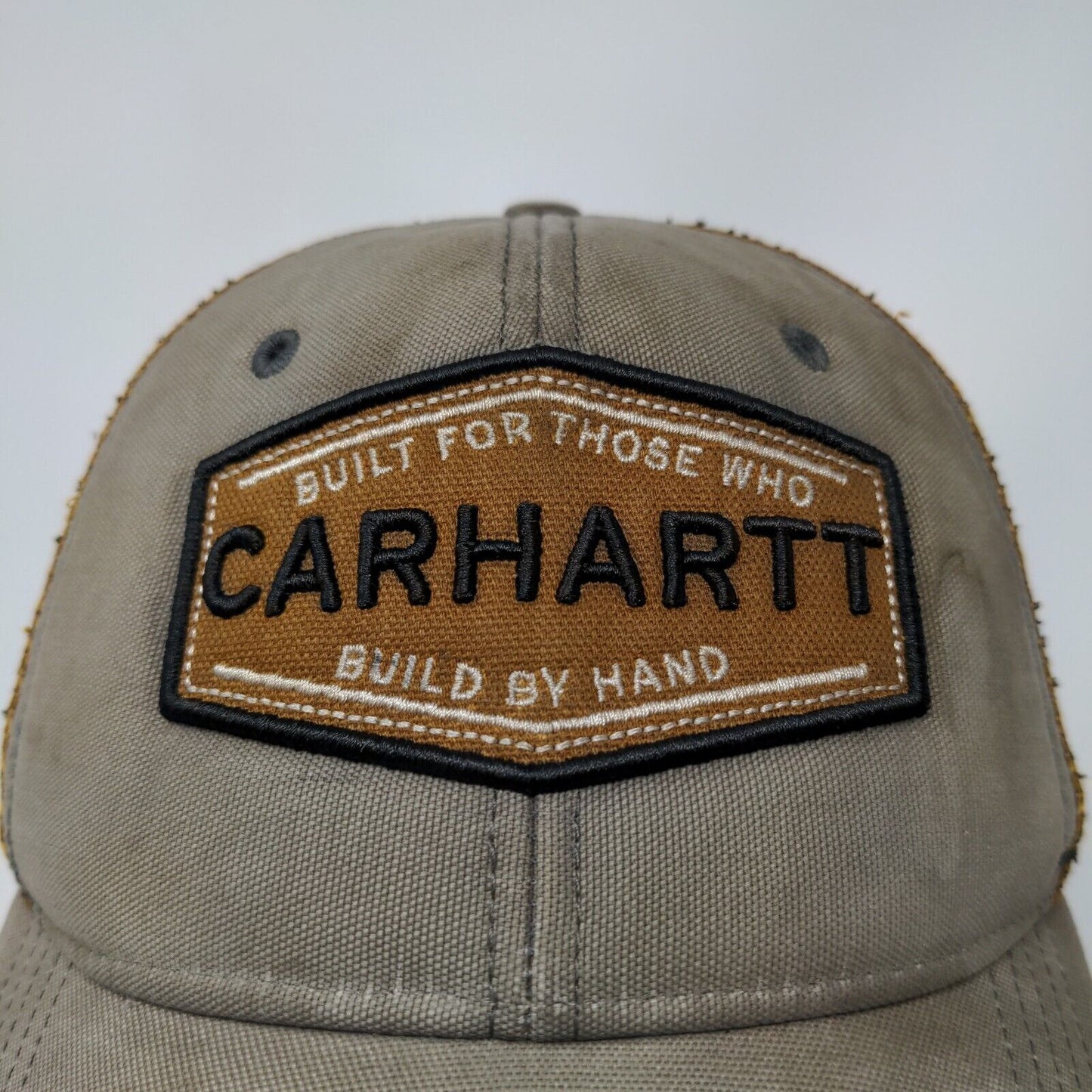 Carhartt Men's Snapback Mesh Back Hat Embroidered Logo Brown Gray Distressed