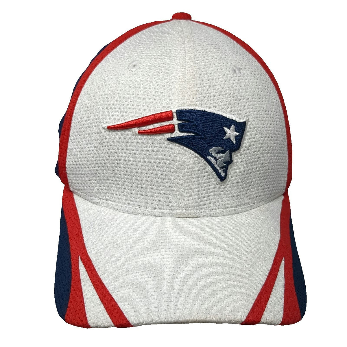 New England Patriots NFL New Era Cap White Blue Red L 39THIRTY Stretch Fit Hat