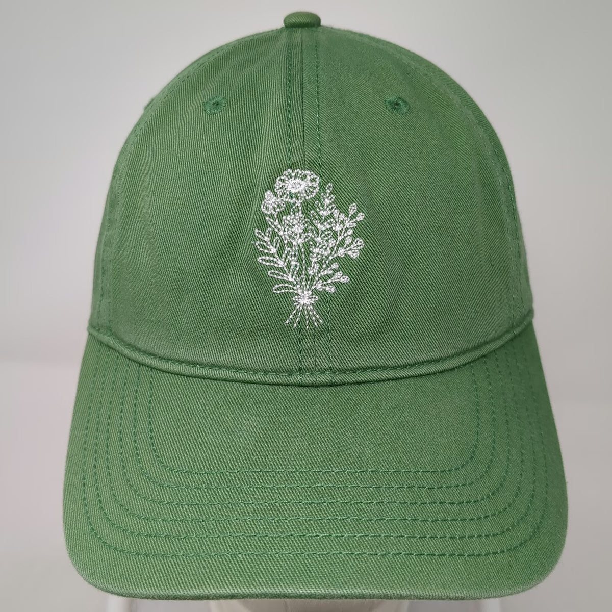 Mighty Fine Baseball Cap Green One Size Embroidered Flower Bouquet Slideback Hat