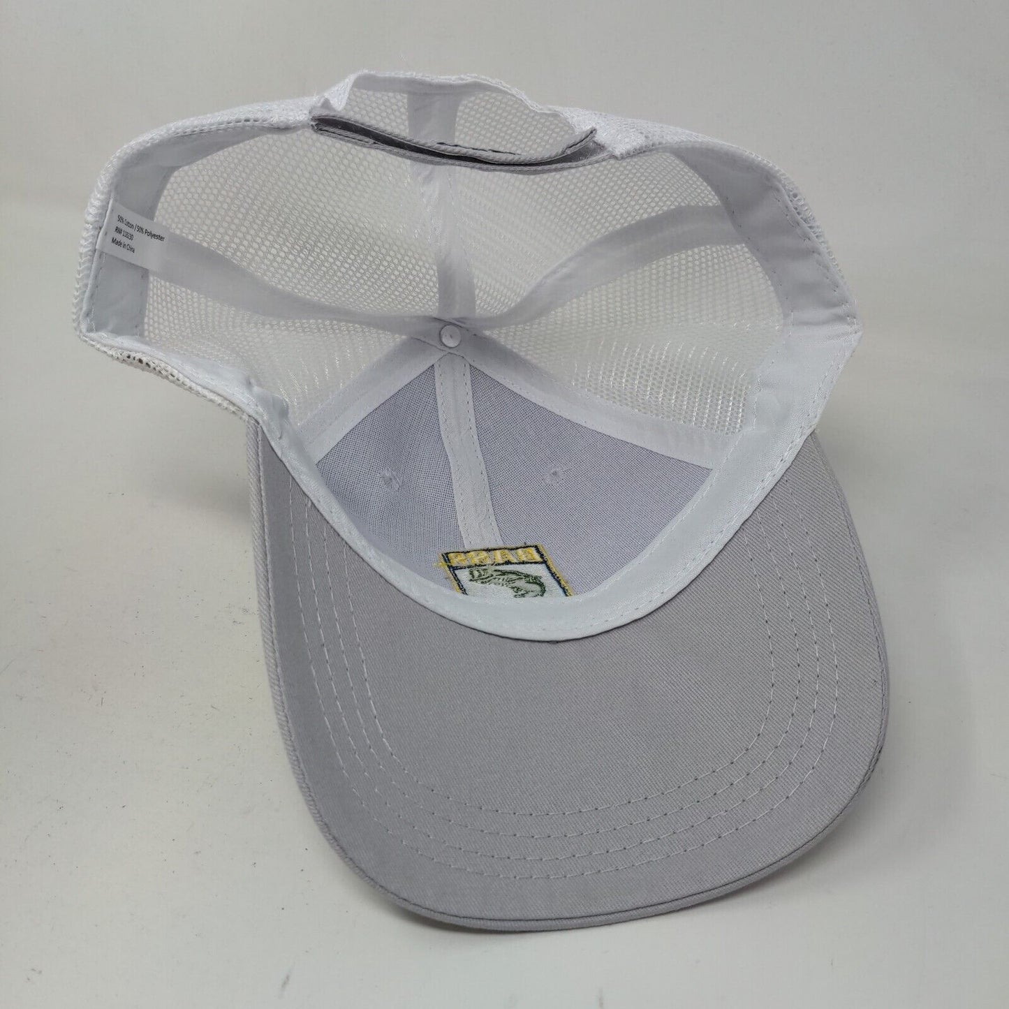 Unbranded Men's Strapback Mesh Back Hat Gray White Embroidered Bass Logo Flag